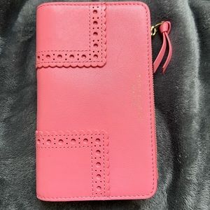 tory burch pink leather card slot with coin pouch wallet wristlet